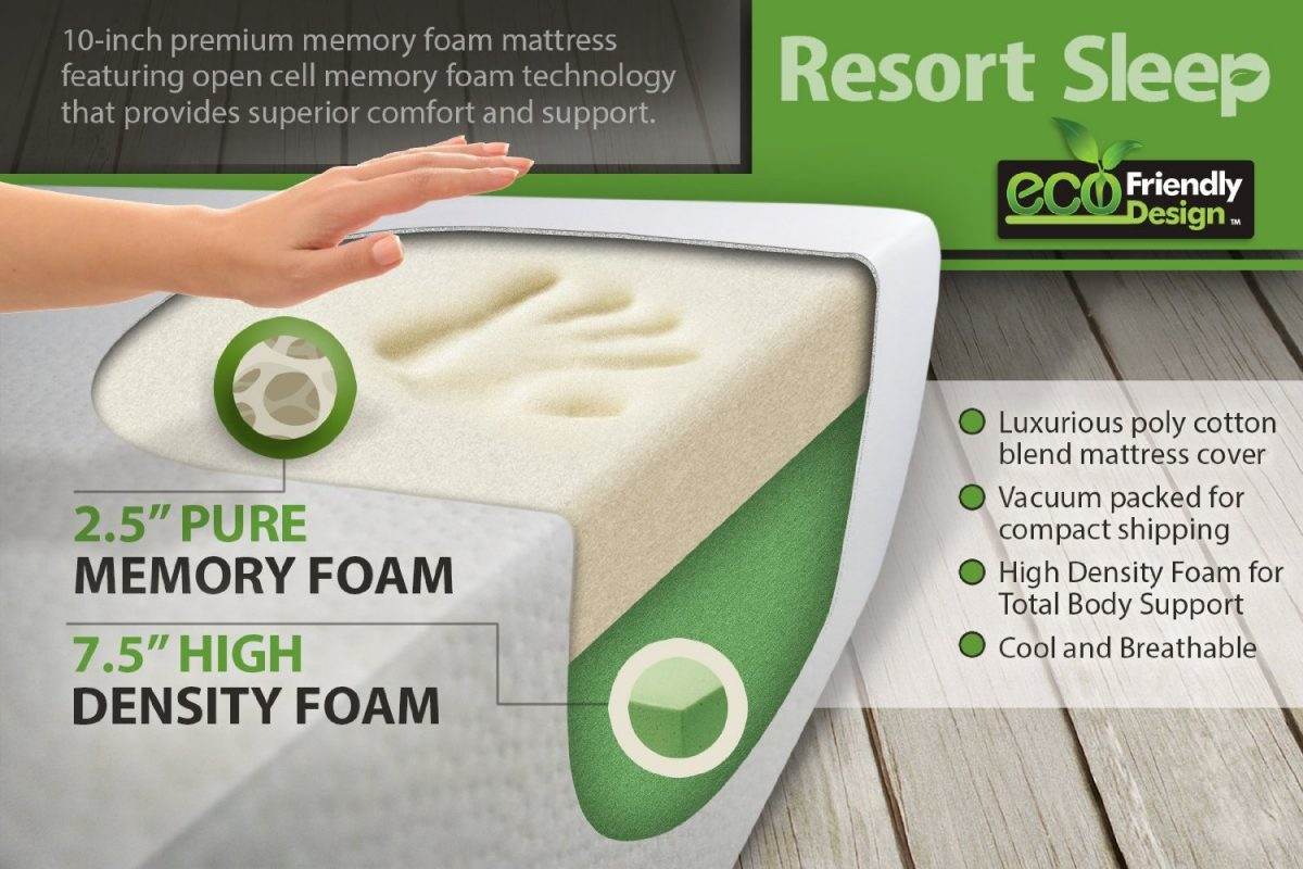 resort sleep 10 inch cool memory foam mattress